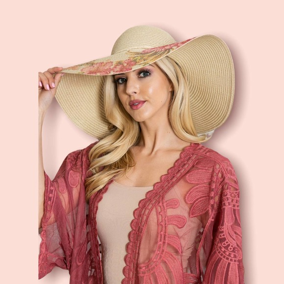 Unique Cottagecore Floral Beige Floppy Sun Hat Tropical - Picture 4 of 8